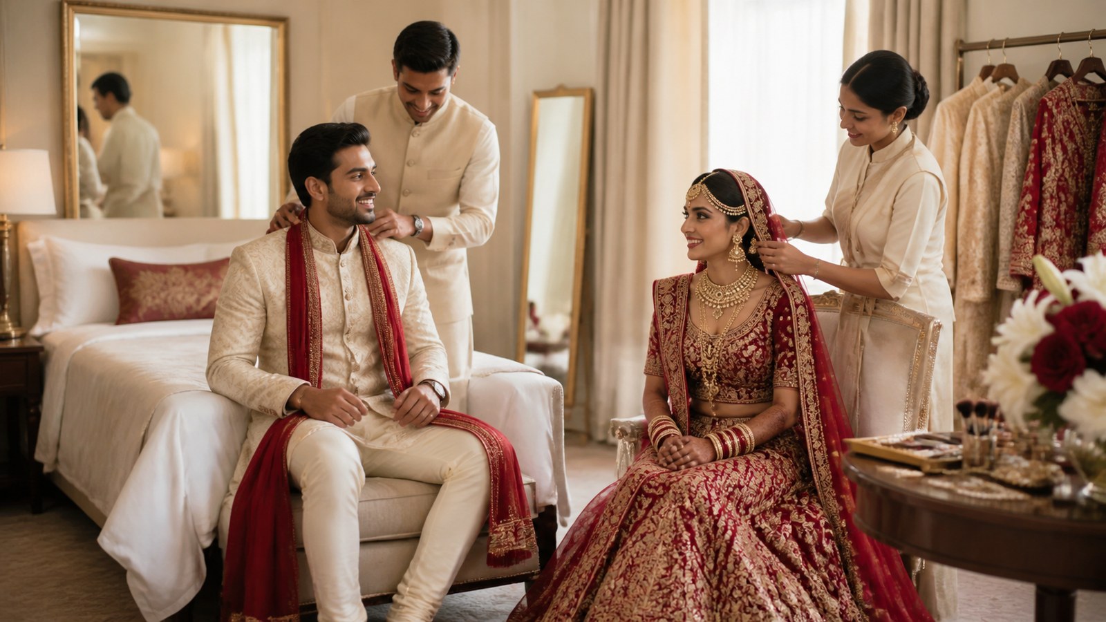 Bride and groom styling preparation in Delhi NCR