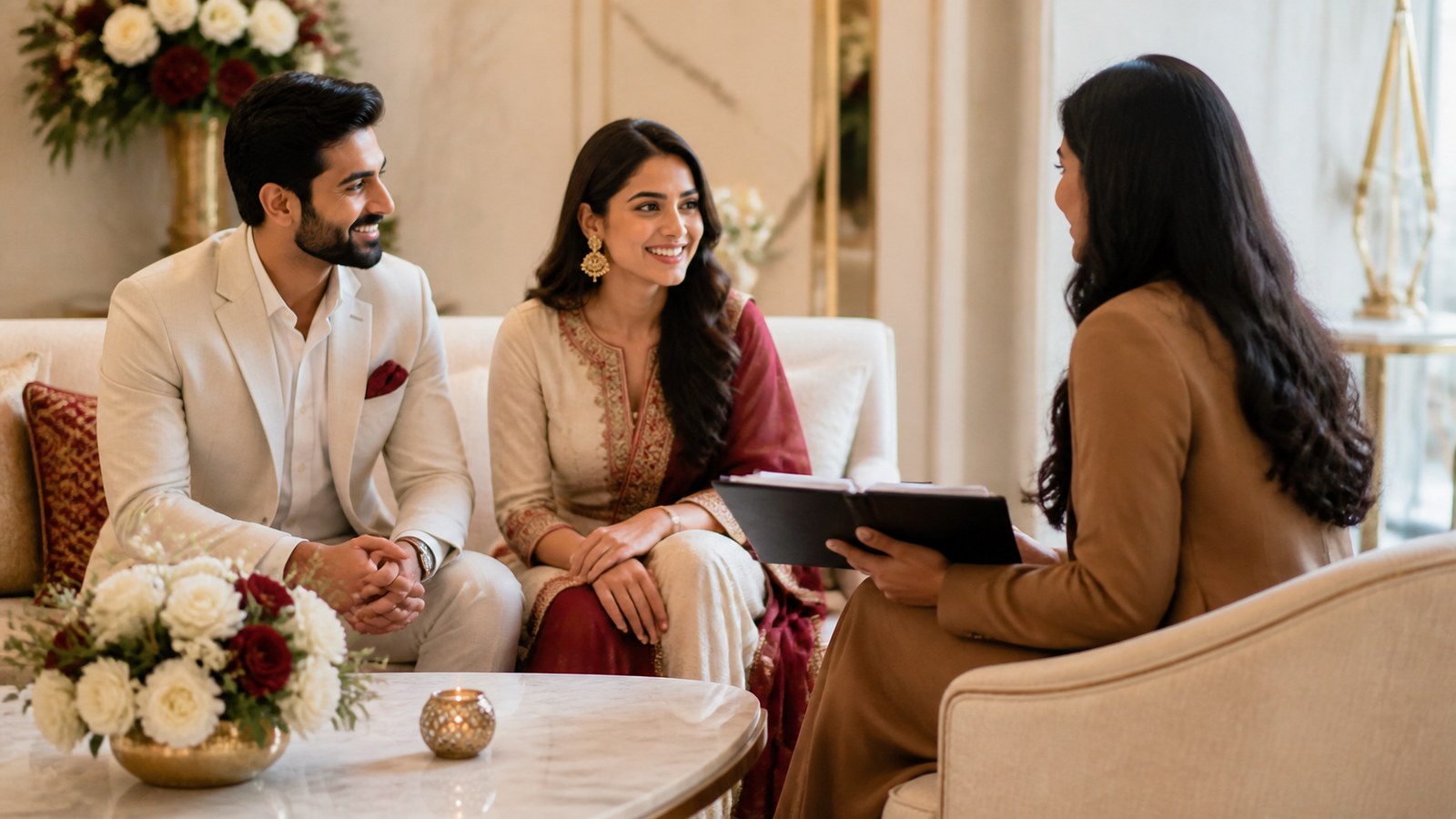 Wedding planning consultation with an elegant Indian wedding planning board for Gurugram in Delhi Wedding planning consultation with an elegant Indian wedding planning board for Gurugram in Delhi