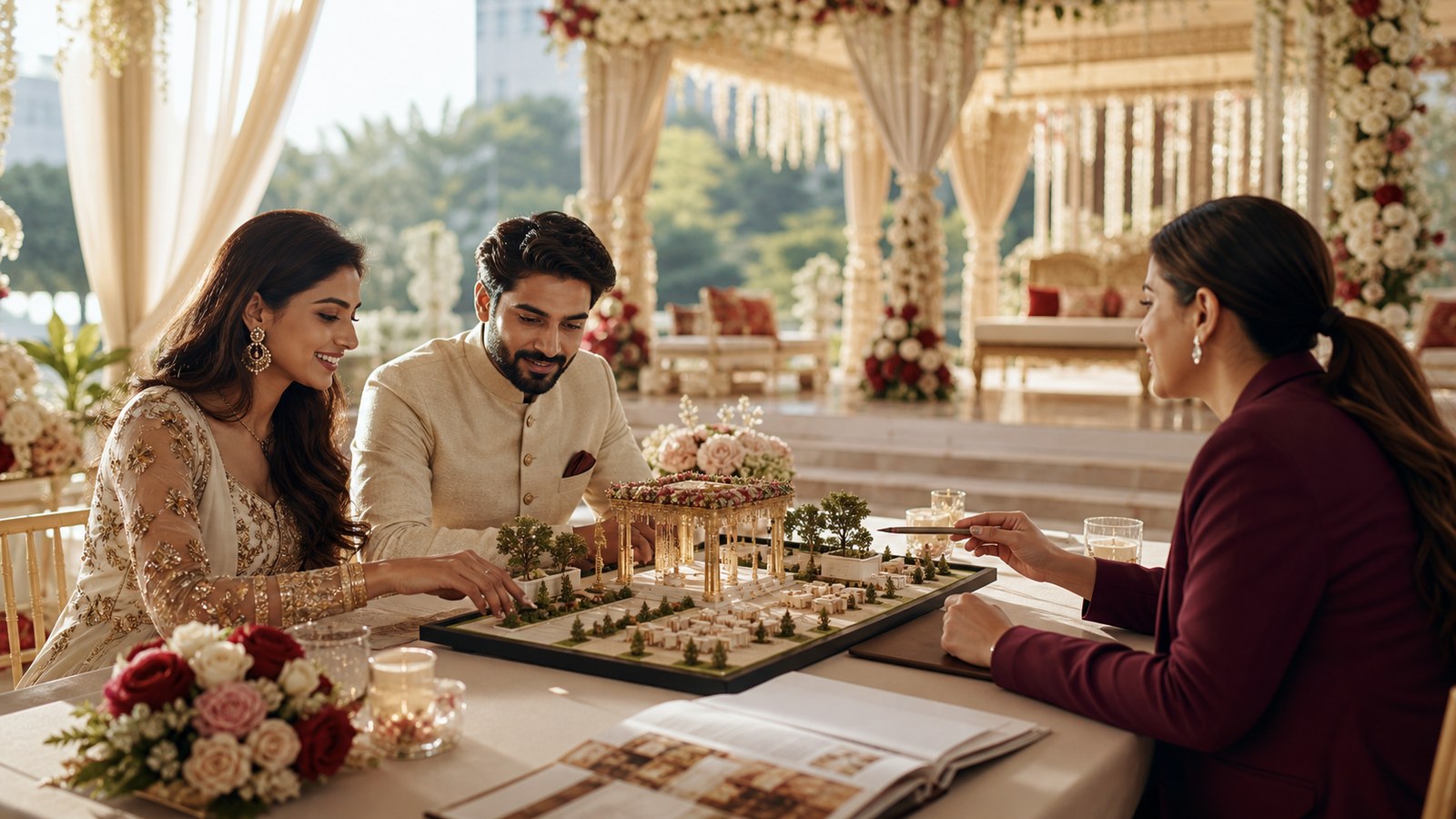 Wedding planning consultation with an elegant Indian wedding planning board in Delhi NCR Wedding planning consultation with an elegant Indian wedding planning board in Delhi NCR