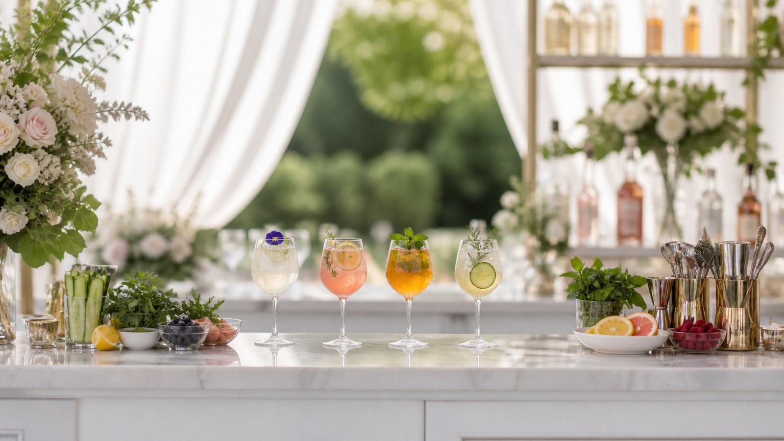 Elegant wedding beverage and mocktail bar setup in Delhi NCR