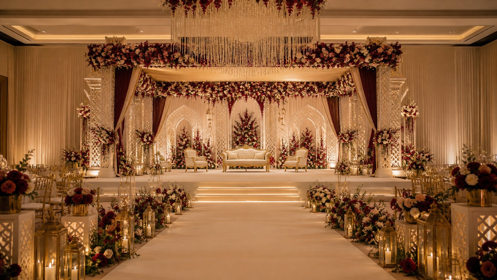 Luxury Indian wedding décor concept and floral installation in Delhi NCR