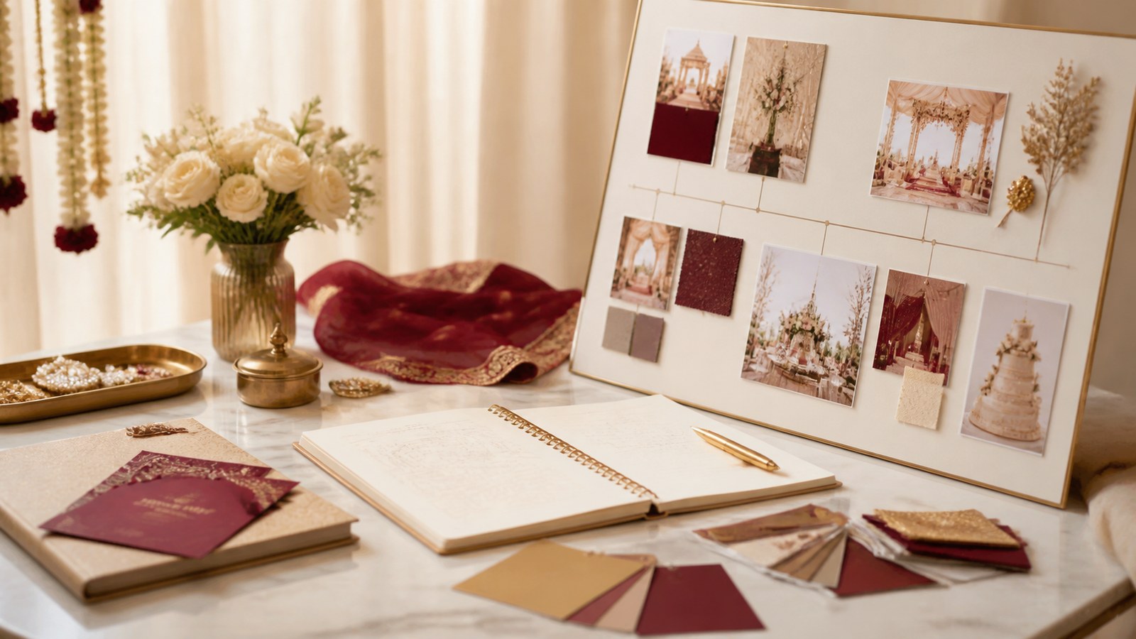 Wedding planning consultation with an elegant Indian wedding planning board in Delhi NCR Wedding planning consultation with an elegant Indian wedding planning board in Delhi NCR